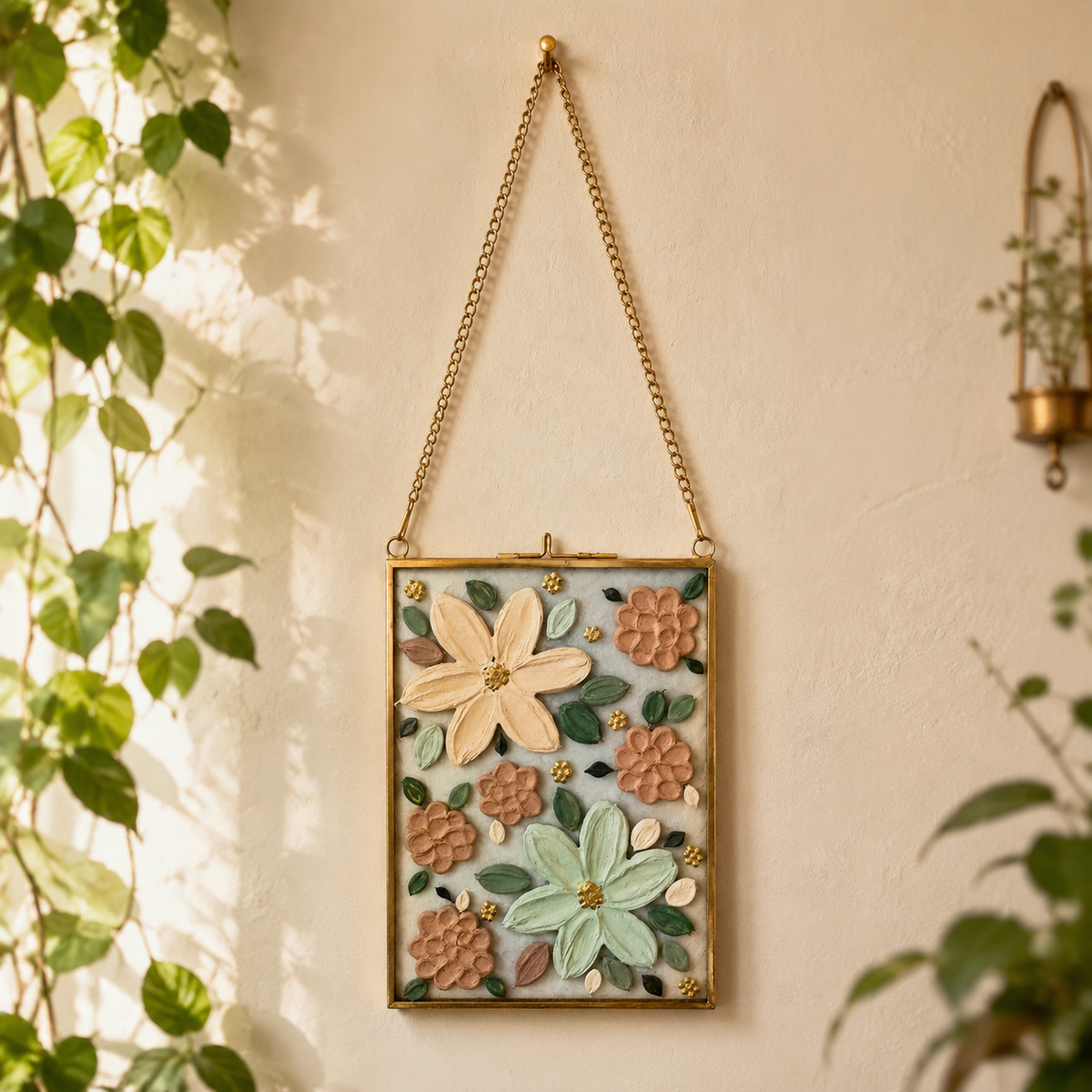 Hand-Painted Textured Glass Wall Hanging