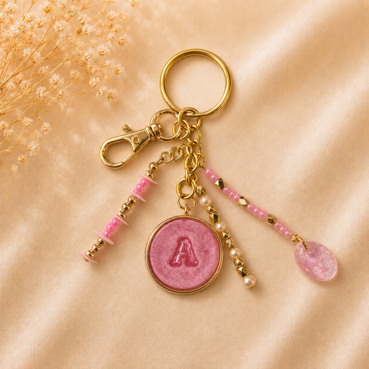 Monogram Gold Charm Keychain - A
