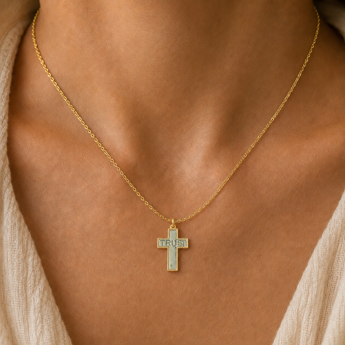 Handcrafted Cross Pendant Necklace - TRUST