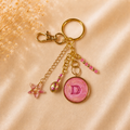 Monogram Gold Charm Keychain - D