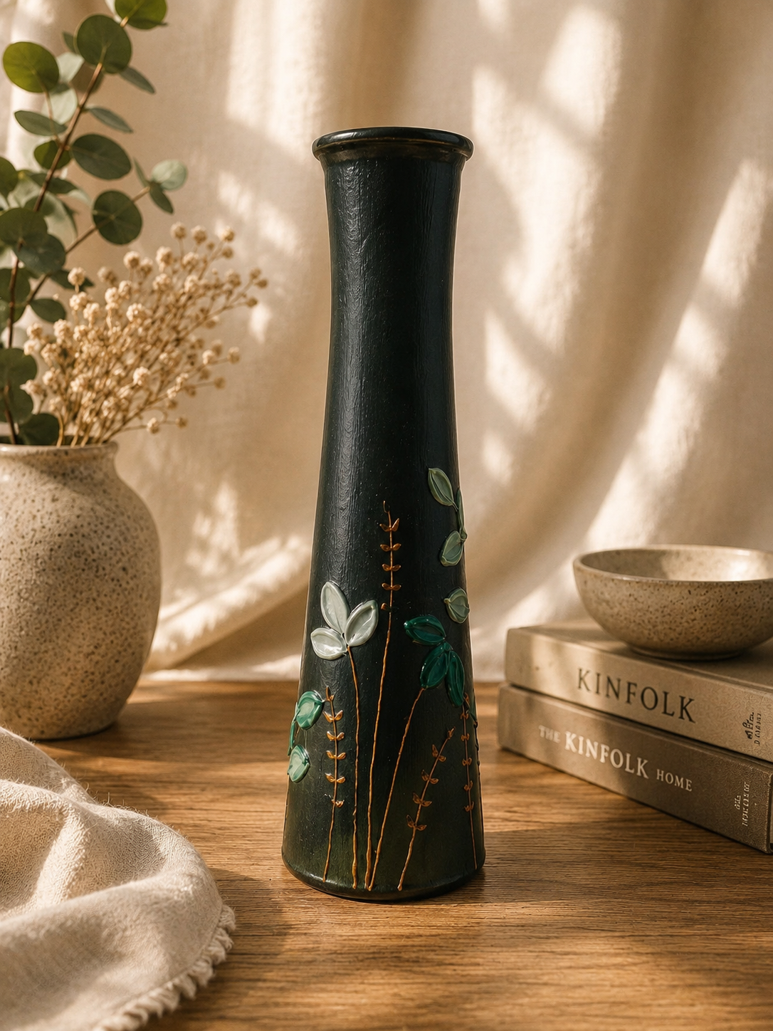 Hand Crafted Glass Vase - Dark Shimmery Green