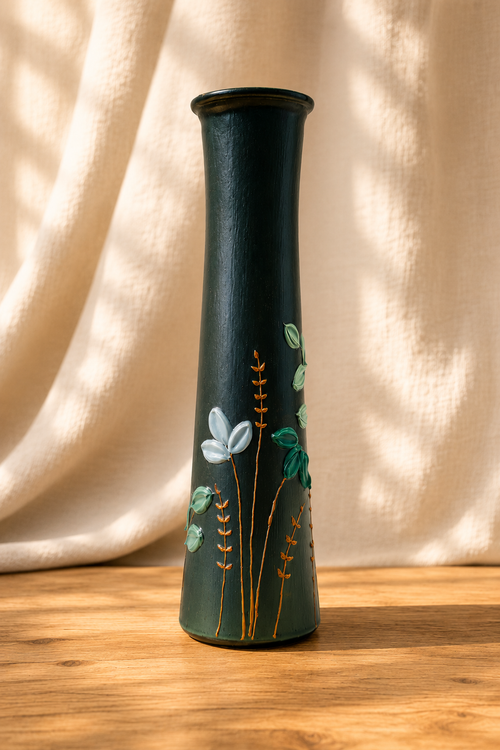 Hand Crafted Glass Vase - Dark Shimmery Green