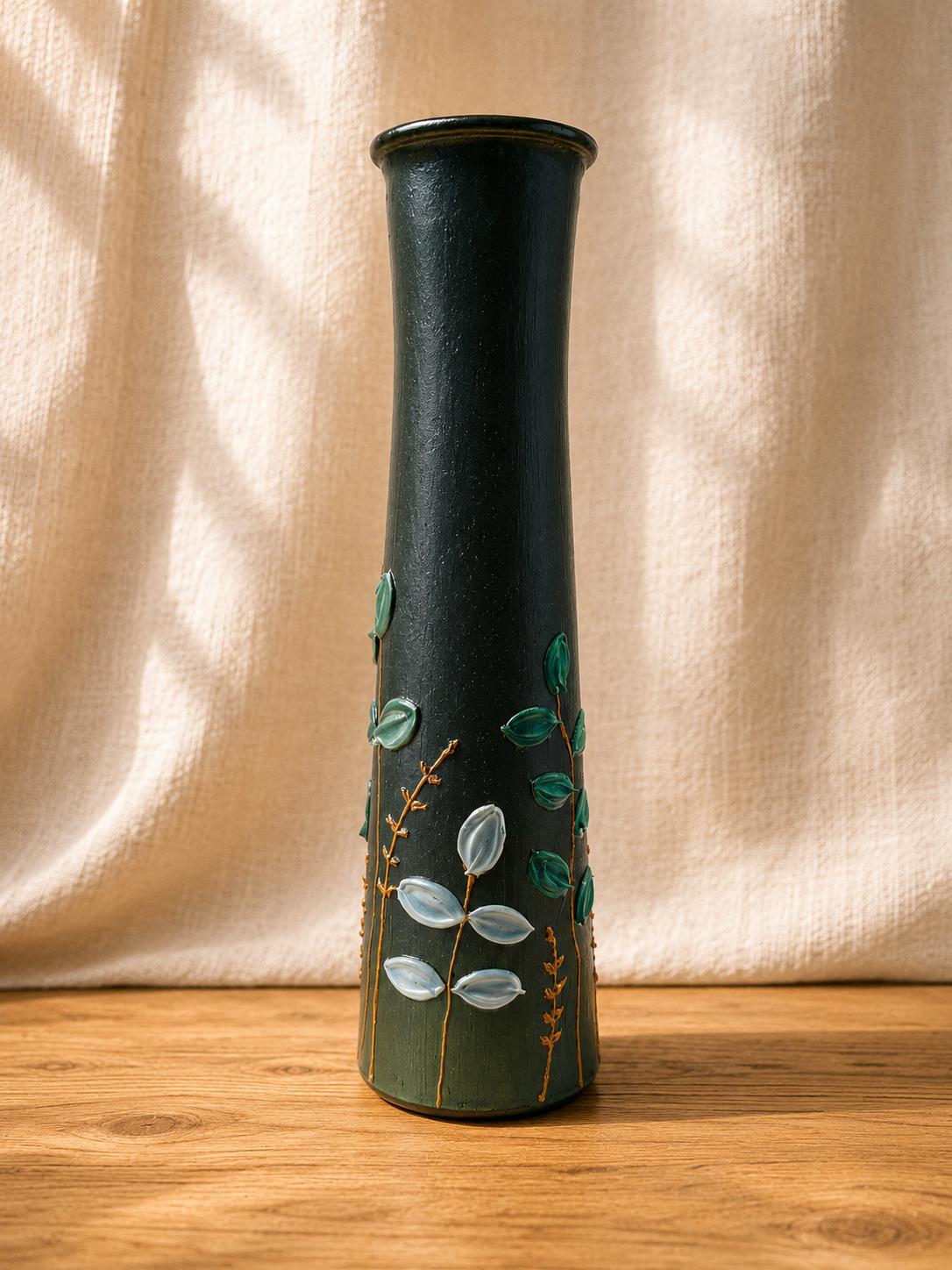 Hand Crafted Glass Vase - Dark Shimmery Green