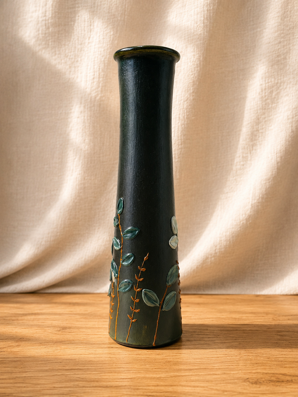 Hand Crafted Glass Vase - Dark Shimmery Green