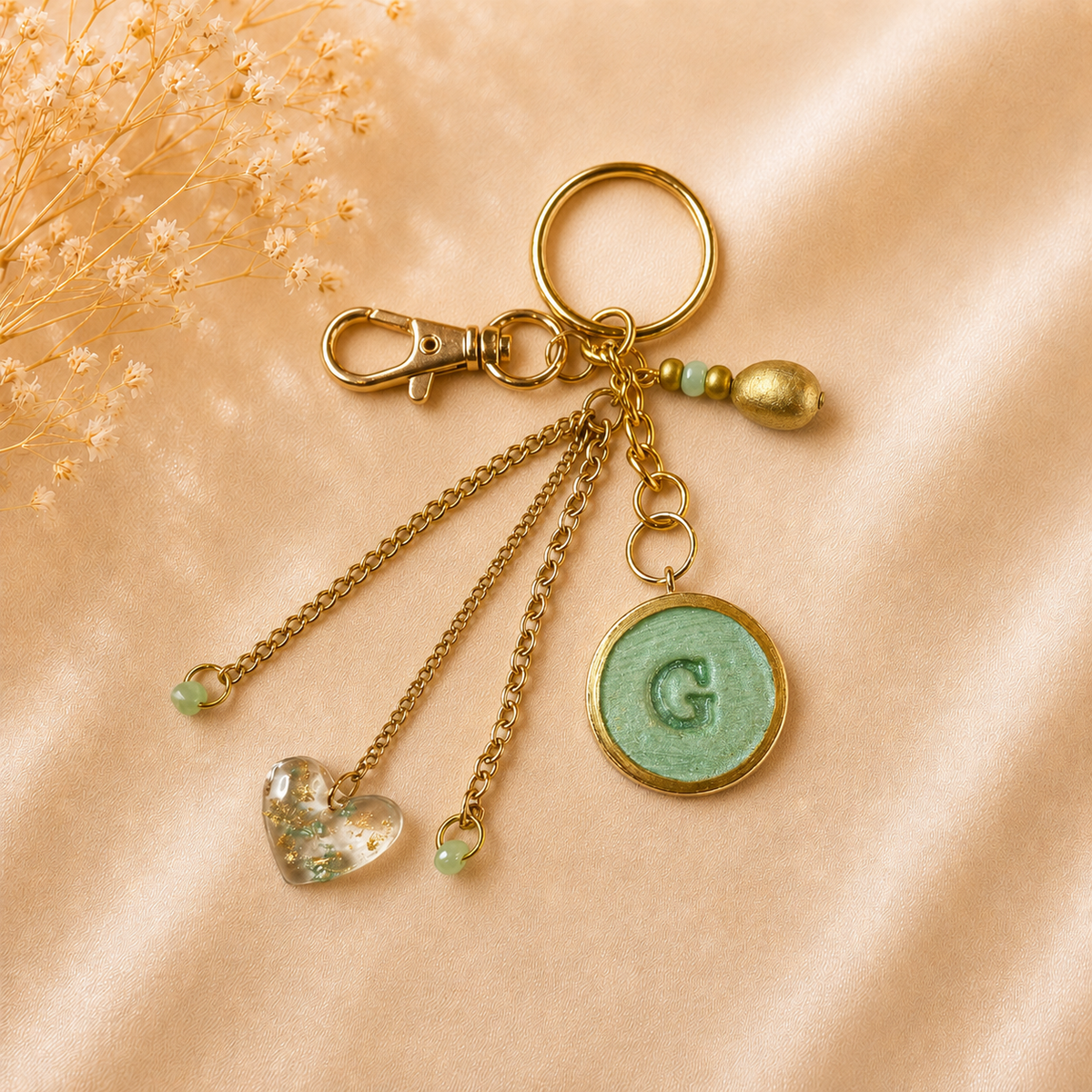 Monogram Gold Charm Keychain - G