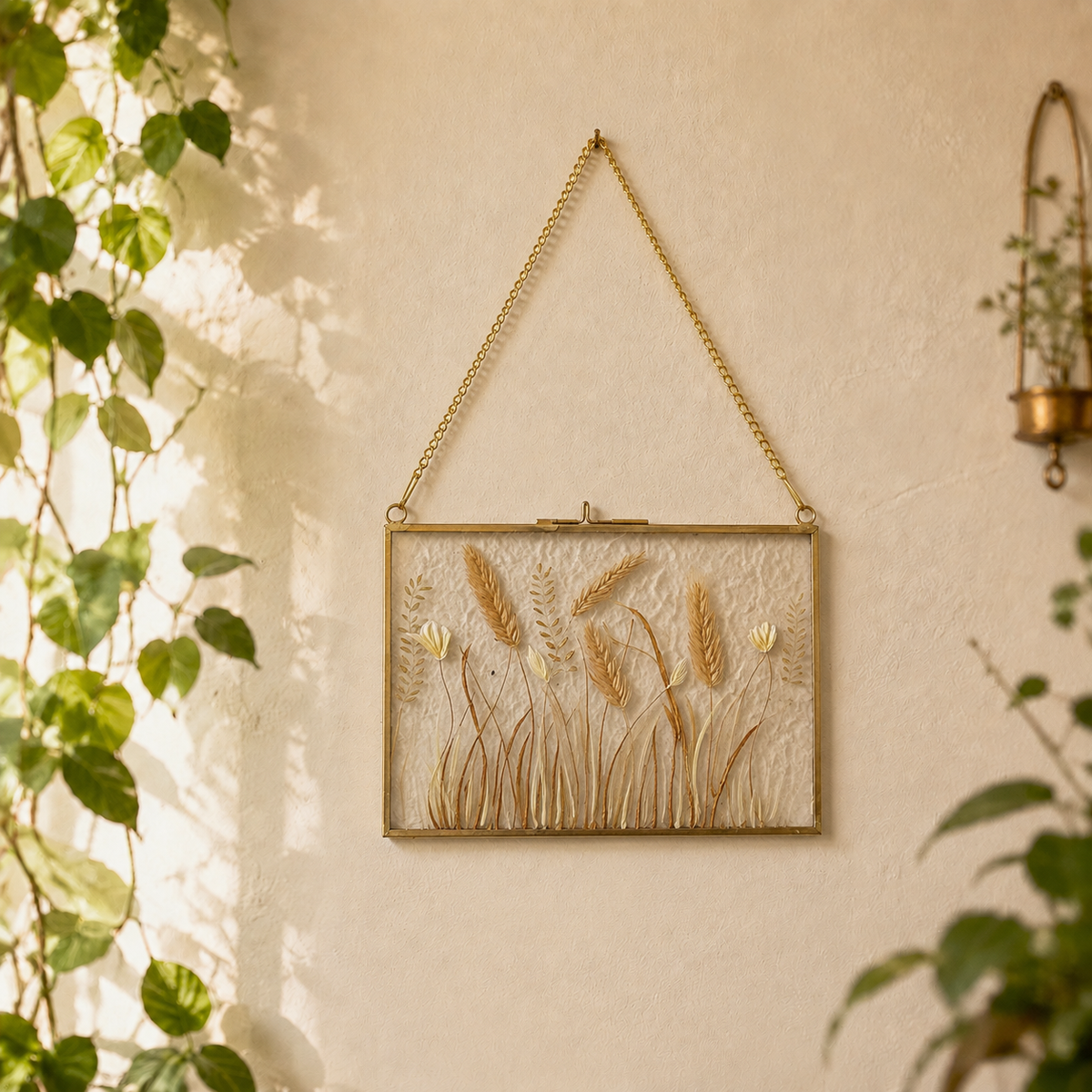 Hand-Painted Textured Glass Wall Hanging - Golden Field