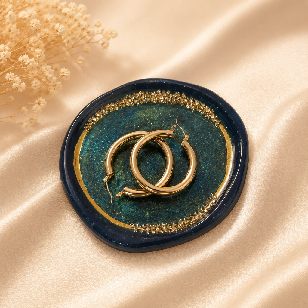 Handcrafted Clay Trinket Dishes-Gold Bluey Green