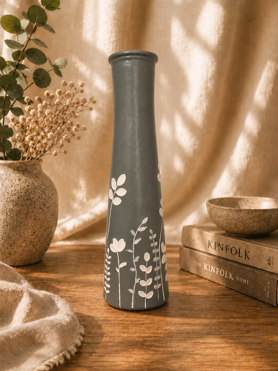Handcrafted Glass Vase- Green Grey