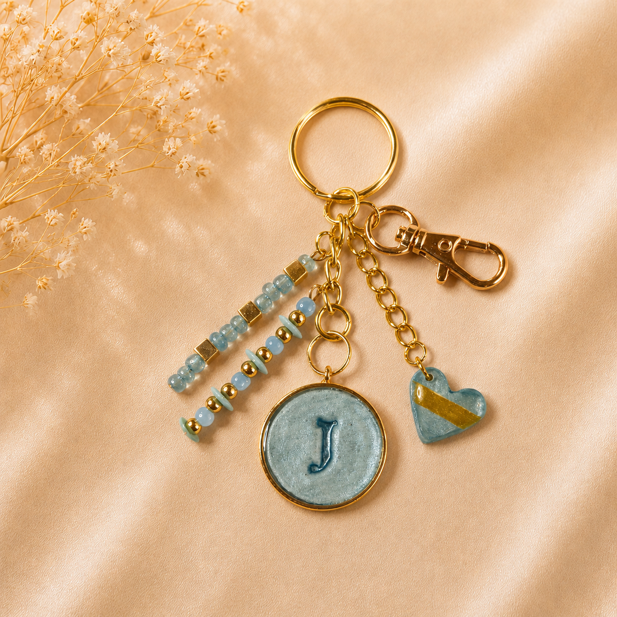 Monogram Gold Charm Keychain - J