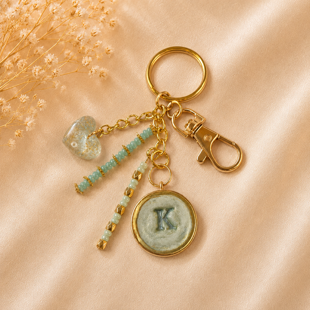 Monogram Gold Charm Keychain - K
