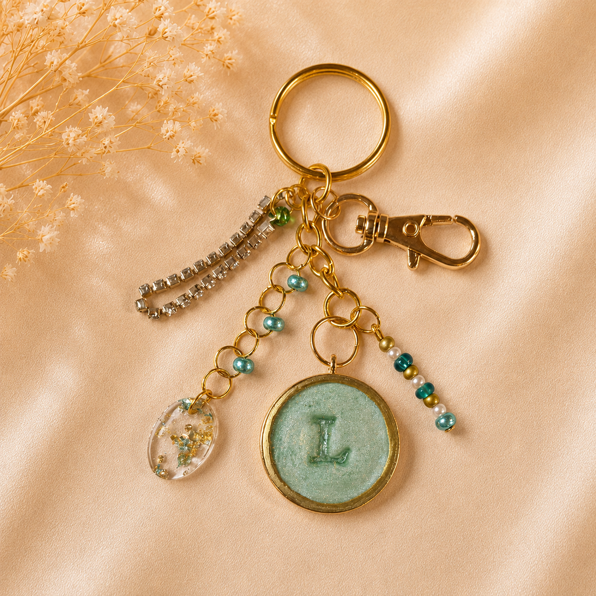 Monogram Gold Charm Keychain - L