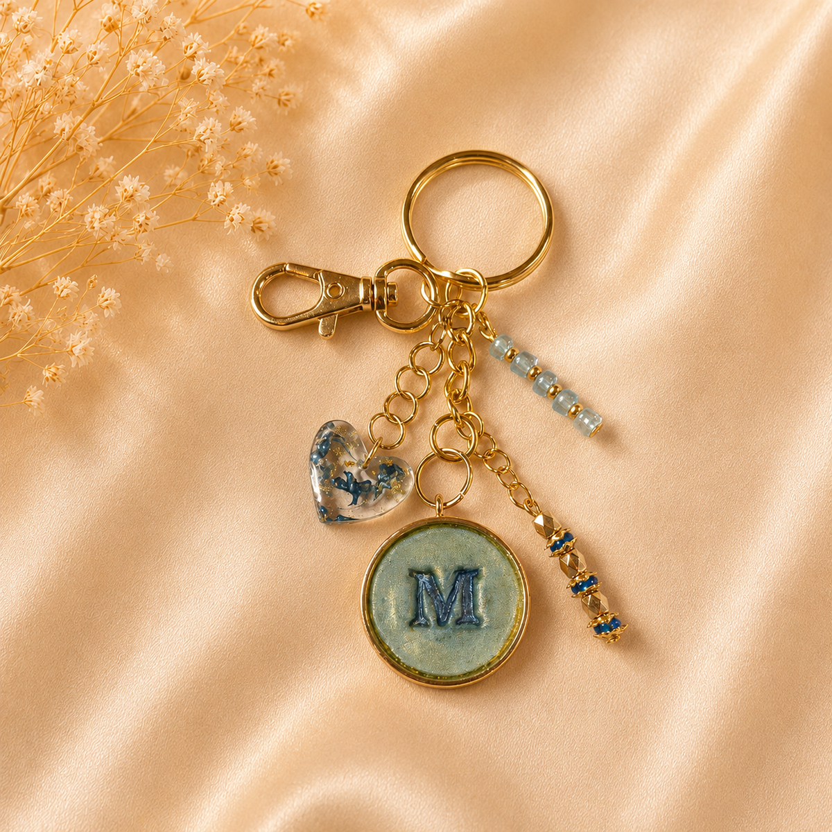 Monogram Gold Charm Keychain - M