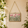 Hand-Painted Textured Glass Wall Hanging - Magenta Meadow
