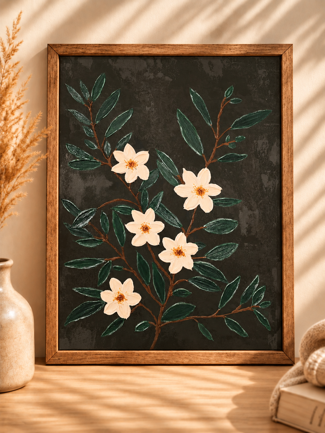 Hand-Painted Textured Canvas Art - Magnolia Noir