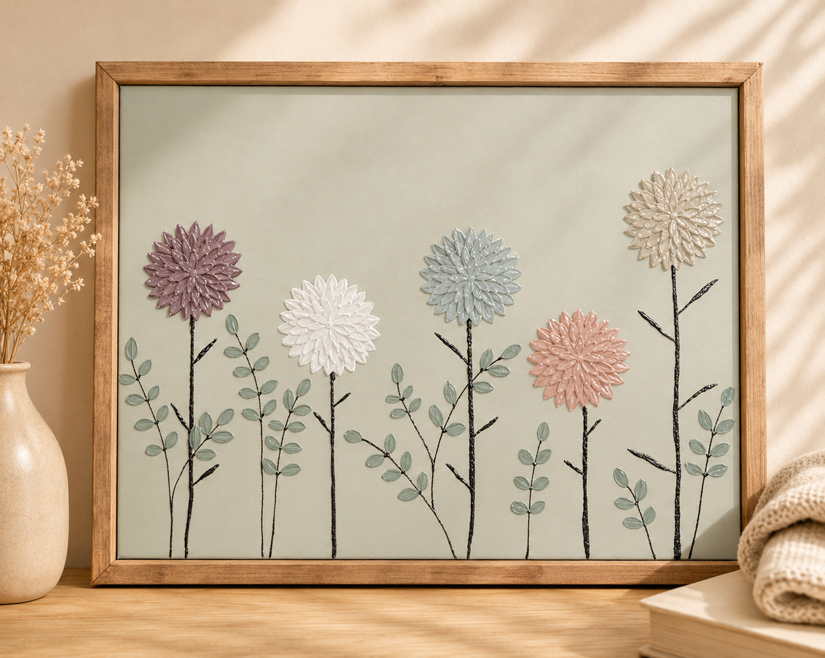 Hand-painted textured canvas art- Dahlia Dreams