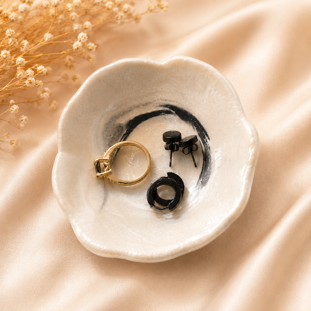 Handcrafted Clay Trinket Dishes- Pearly White