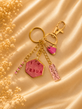 I love Jesus Gold Charm Keychain- Pink Hexagon