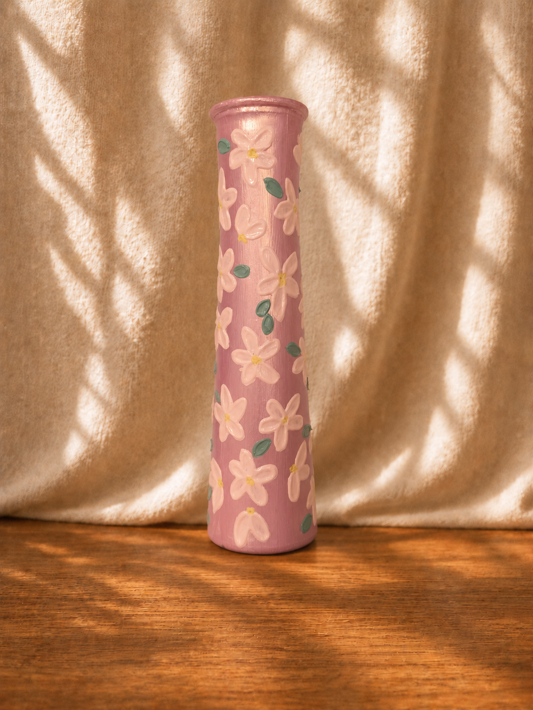 Handcrafted Glass Vase- Shimmery Pink