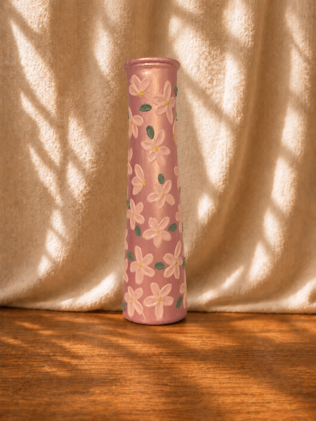Handcrafted Glass Vase- Shimmery Pink