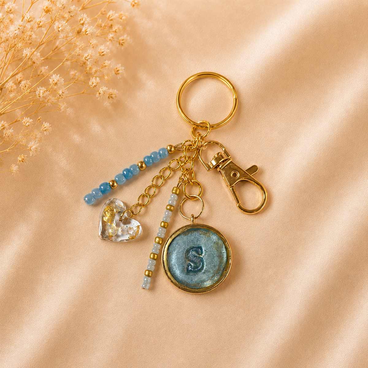 Monogram Gold Charm Keychain - S