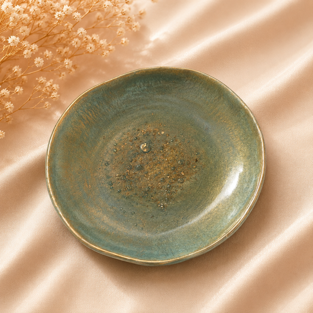 Handcrafted Clay Trinket Dishes- Turquoise - Gold