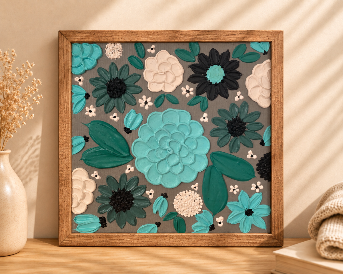 Hand-Painted Textured Canvas Art- Oceanic Bloom