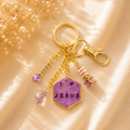 I love Jesus Gold Charm Keychain - Violet Hexagon