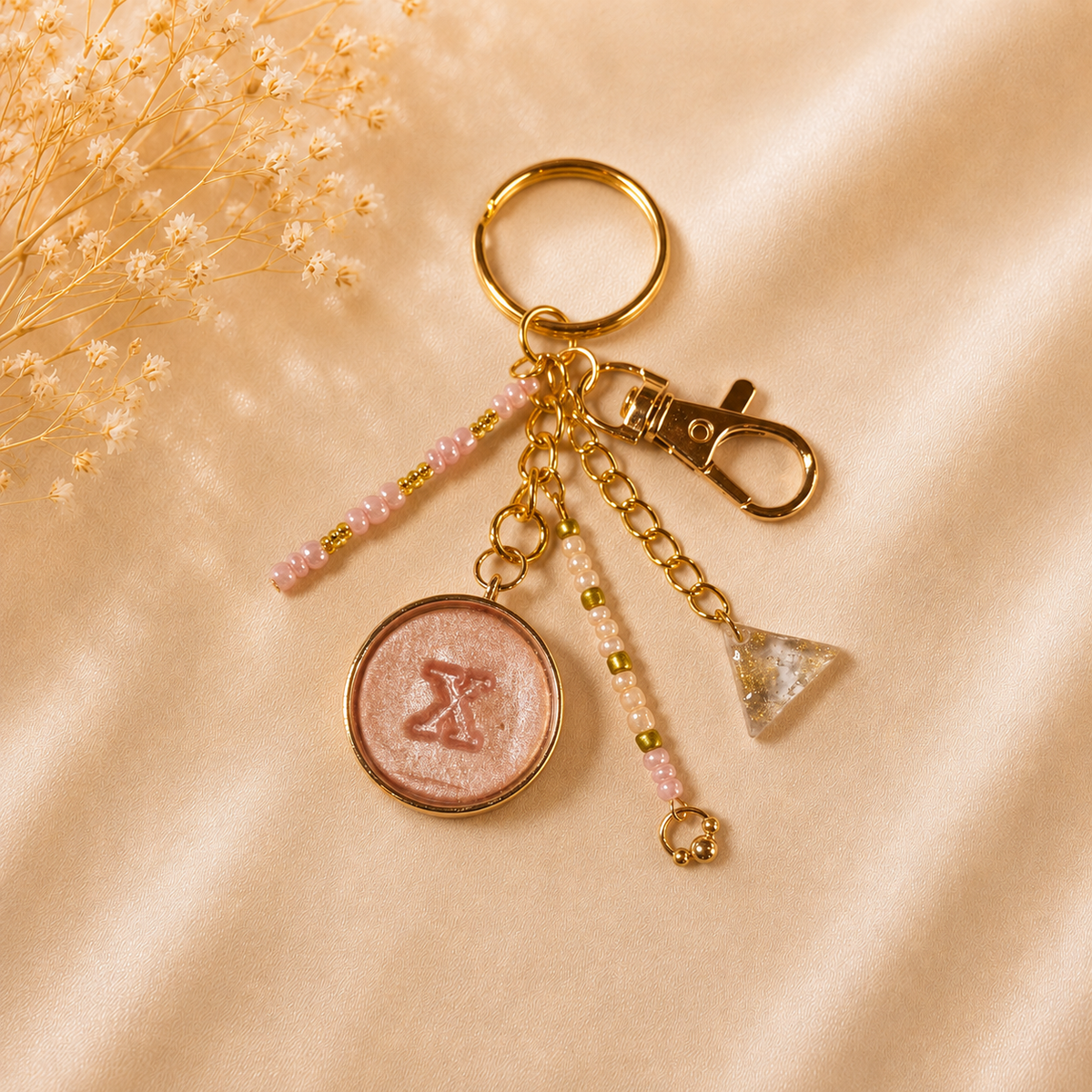 Monogram Gold Charm Keychain - X