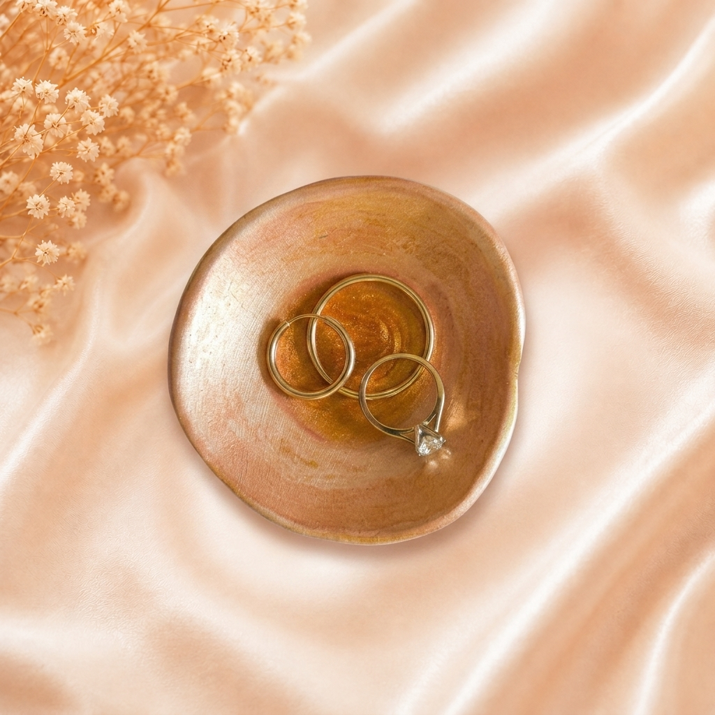 Handcrafted Clay Trinket Dish - Golden Rose